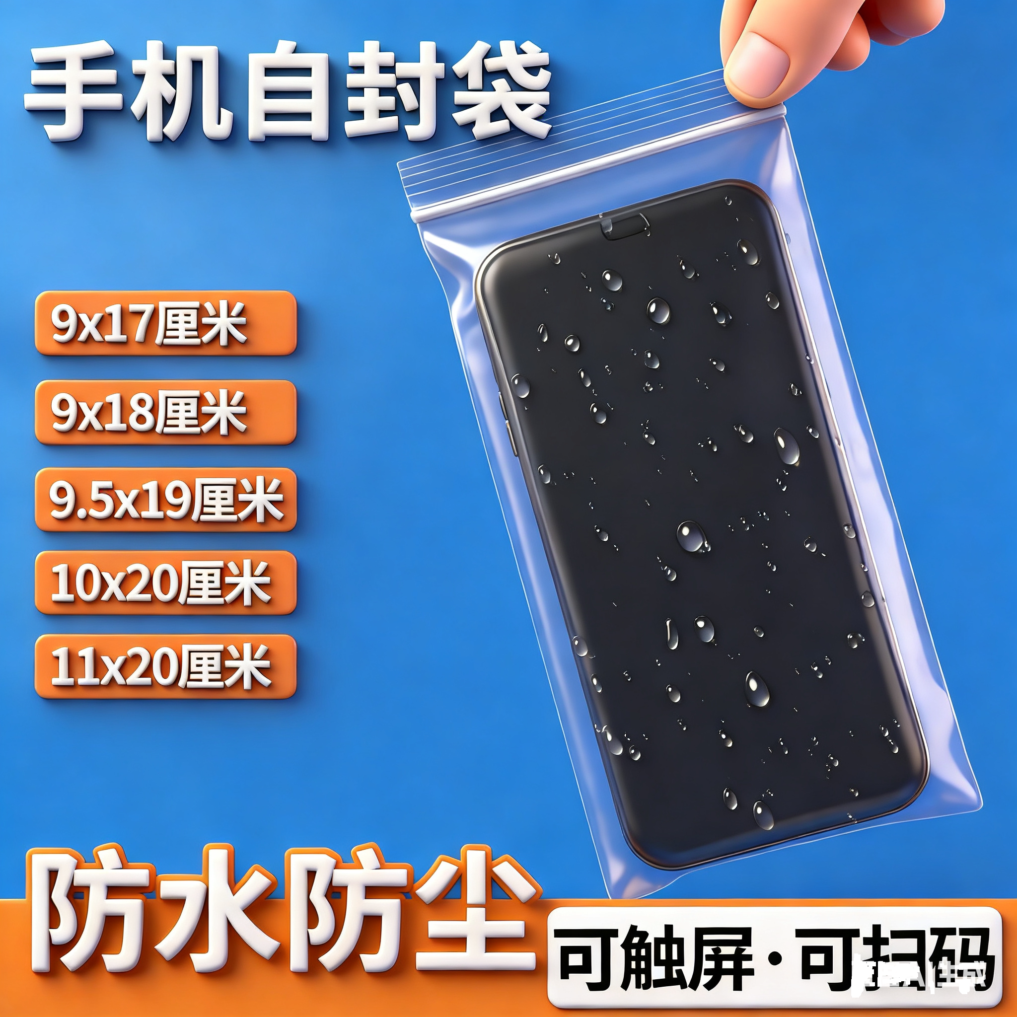 一次性加厚透明防水防尘密封保护套手机自封口塑料包装袋子可触屏