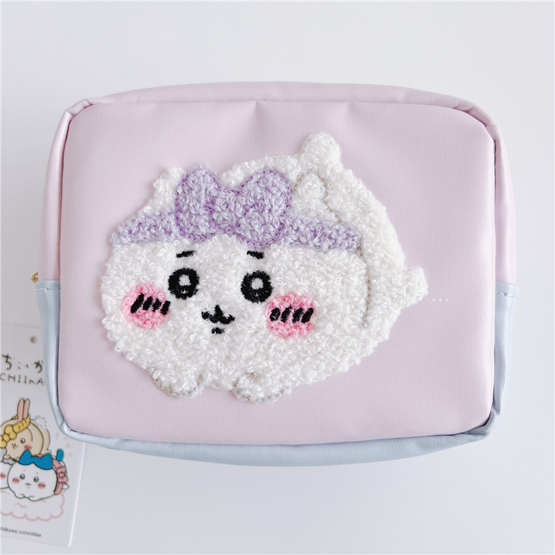 thumbnail for Japanese cartoon cute Jiikawa flocked embroidery AB side makeup bag portable touch-up bag storage bag