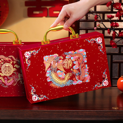结婚礼金箱刺绣高档钱盒子男方聘金聘礼盒礼金盒订婚彩礼现金礼盒