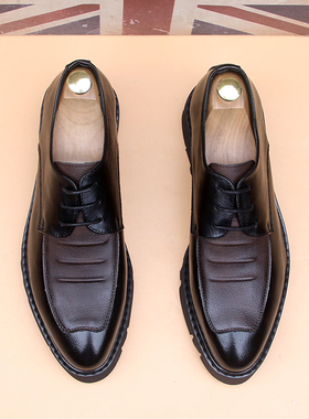 男鞋2024新款真皮透气厚底增高男士休闲鞋子英伦风商务正装皮鞋潮