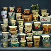 饰花盆铁盆 家居饰品仿古铁艺花盆印花花桶装 孤品大集合 田园风格