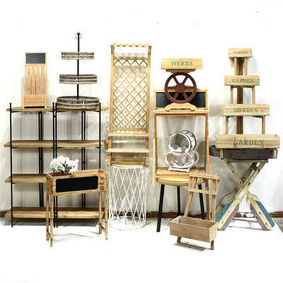 美式木质做旧花架置物架花盆架子