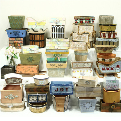 木质美式复古花盆多肉盆木盆花器