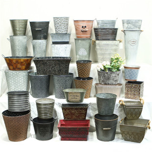 孤品大集合-美式乡村风复古做旧铁艺花盆铁盆花桶多肉盆创意花器