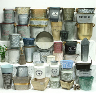 孤品大集合-美式乡村风庭院花园植物装饰铁艺仿古花盆花桶多肉盆