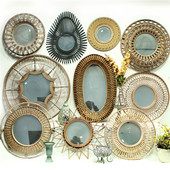 饰仿古做旧竹编木质镜子化妆镜全身镜壁饰 家居装 孤品大集合 美式