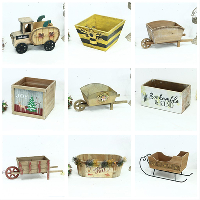 木质美式仿古花盆创意花器孤品