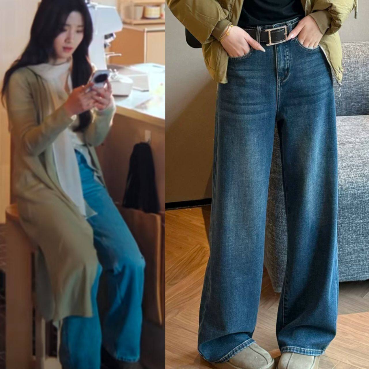 轧戏胡羞卢昱晓同款阔腿牛仔裤女冬季新款加厚磨毛高腰宽松直筒裤,女装/女士精品,大码裤装,淘宝优惠券,粉丝福利购,淘宝优惠卷