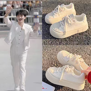 周深同款鞋子贝壳头板鞋女厚底显高小白鞋百搭小众潮休闲女鞋