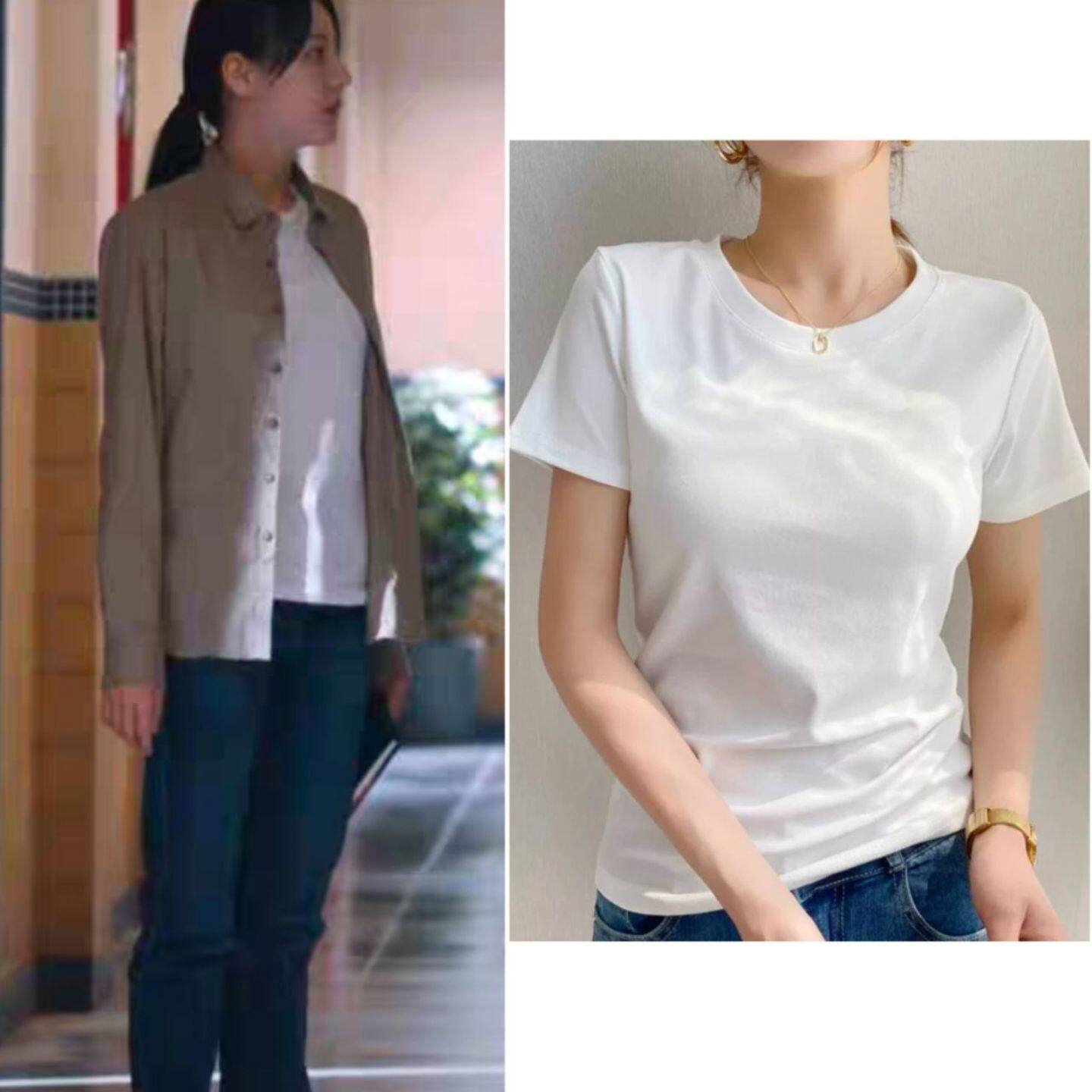 利剑玫瑰迪丽热巴邓妍同款白色短袖T恤女纯棉圆领百搭上衣服夏