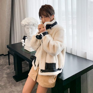 2020年新款 皮草外套机车夹克羊羔毛宽松真 美利奴羊皮毛一体女短款