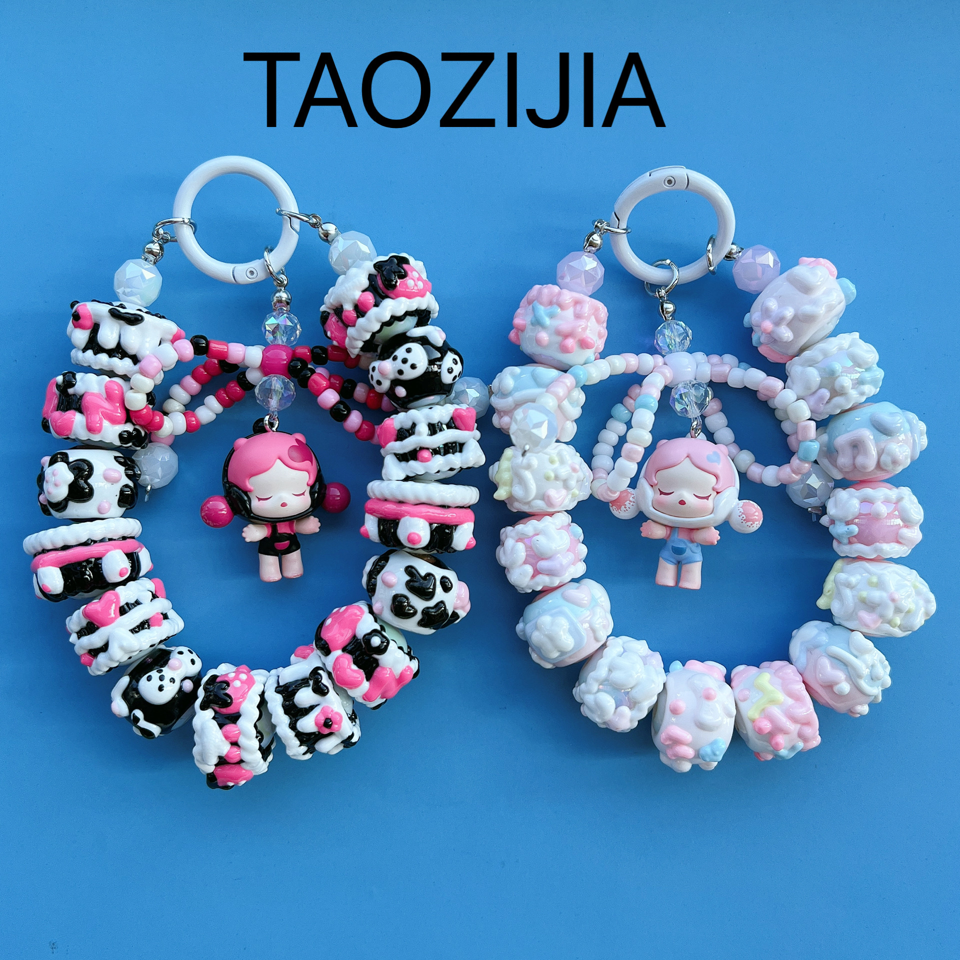 正版泡泡玛特站姿SP抱抱萌粒手机链钥匙扣包包挂件重工手绘珠礼物