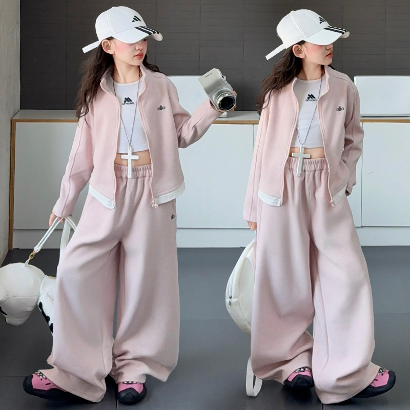 女童运动套装春秋2025新款中大童连帽开衫卫衣卫裤休闲两件套韩版