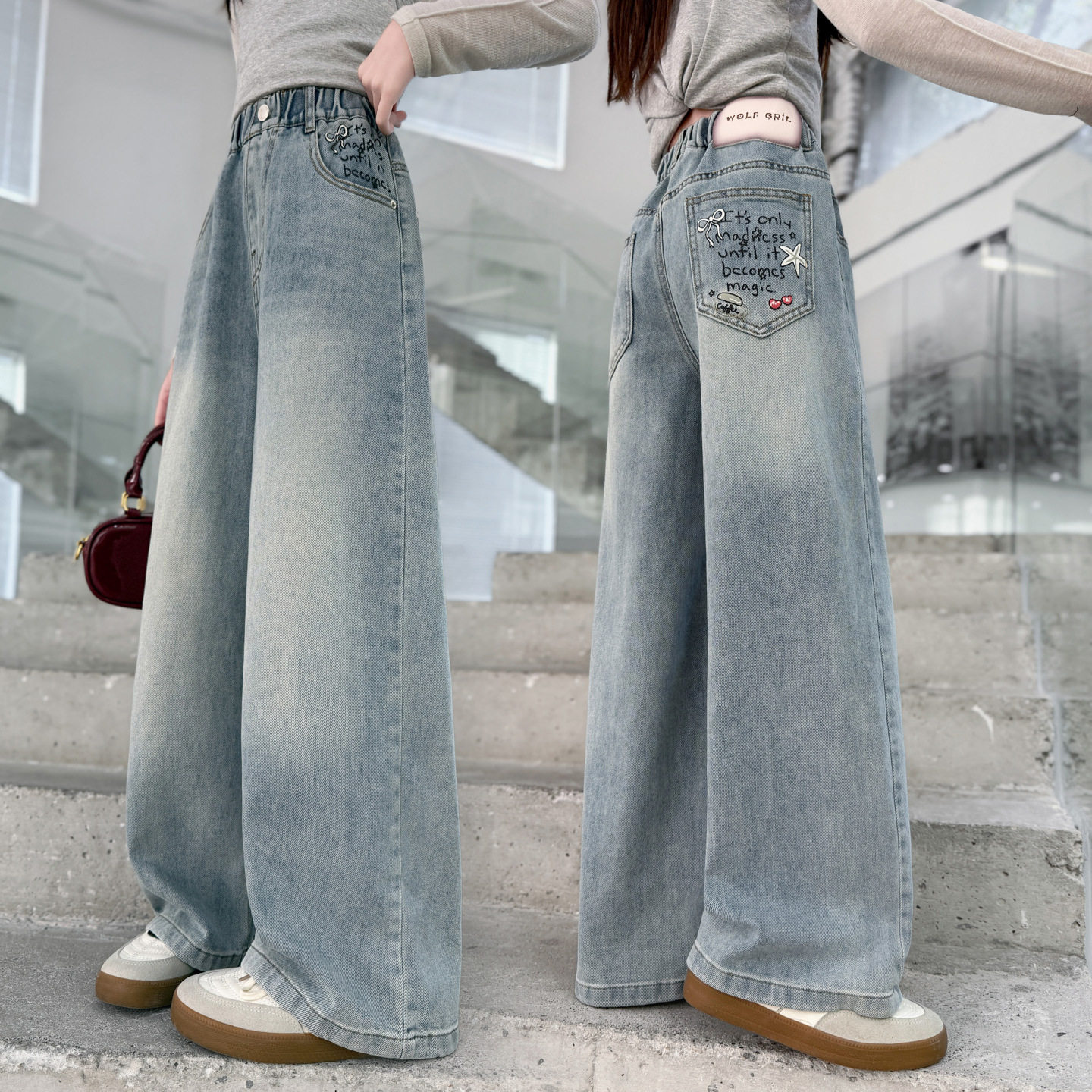 女童春秋牛仔裤2026新款儿童秋季宽松裤子中大童后袋字母阔腿裤潮,童装/婴儿装/亲子装,儿童牛仔裤,淘宝优惠券,粉丝福利购,淘宝优惠卷