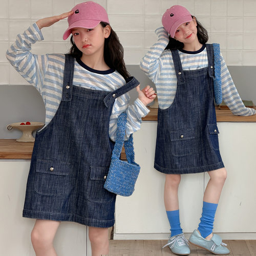 女童连衣裙夏季牛仔裙2026新款儿童韩系宽松大童薄款牛仔背带裙潮