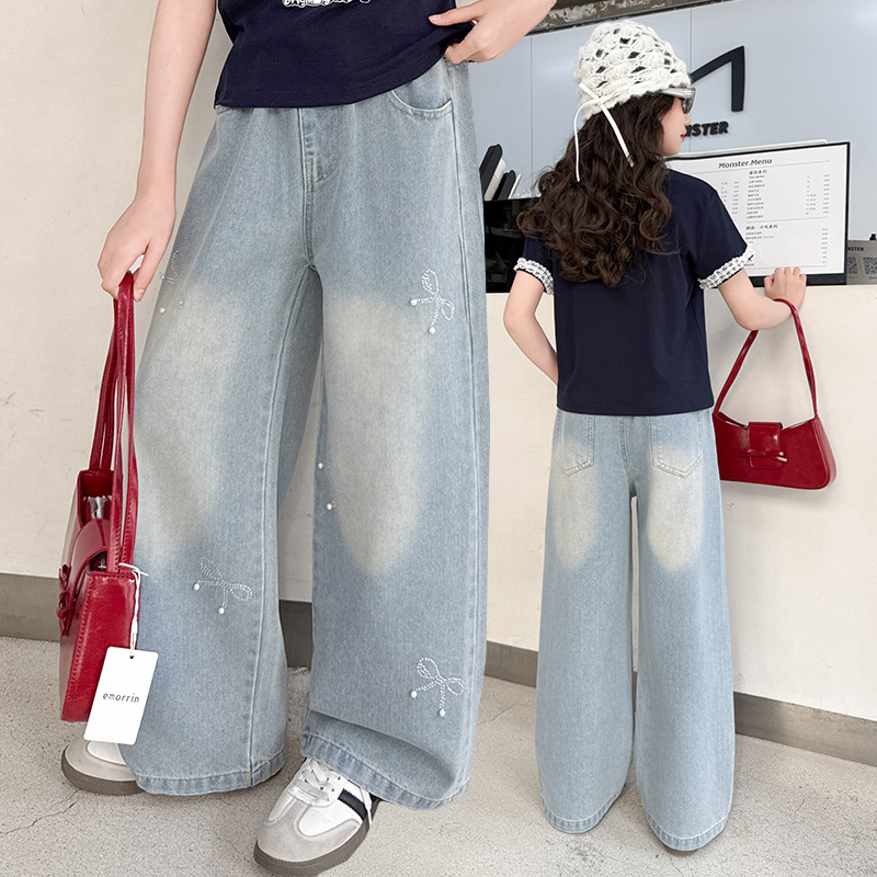 女童初秋牛仔裤秋装直筒长裤2025新款裤子洋气儿童春秋大童阔腿裤