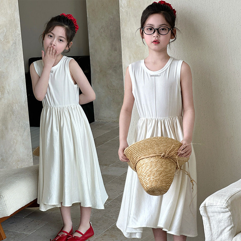 儿童连衣裙甜美夏季纯色无袖背心裙女童中大童裙子韩版洋气公主裙