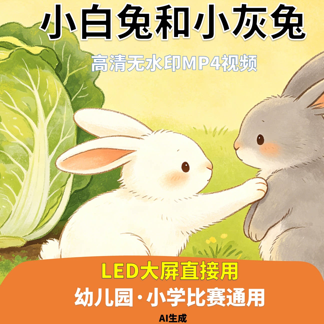 小白兔和小灰兔 讲故事 背景视频 配乐成品1分56秒LED高清AI生成