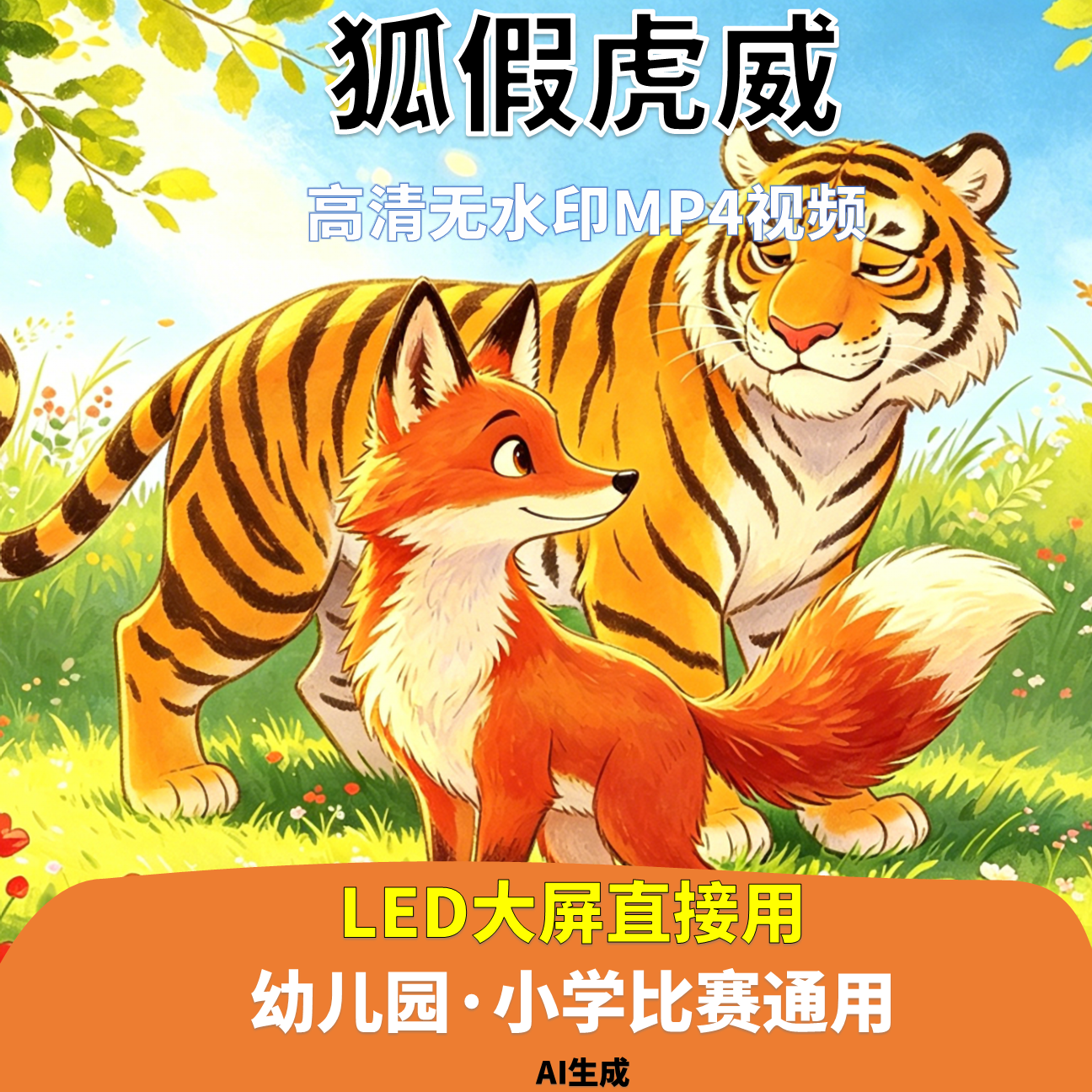 狐假虎威 讲故事 背景视频 配乐2分26秒少儿演讲 LE D高清 AI生成