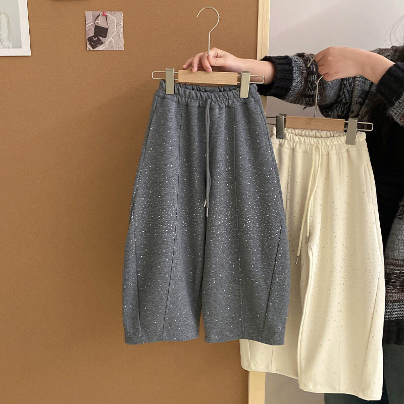 女童春装新款显瘦韩系运动休闲阔腿裤时尚百搭宽松拼接慵懒风长裤