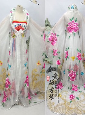 2023新款李玉刚反串演出服贵妃醉酒古装戏服白色刺绣拖尾舞蹈服女
