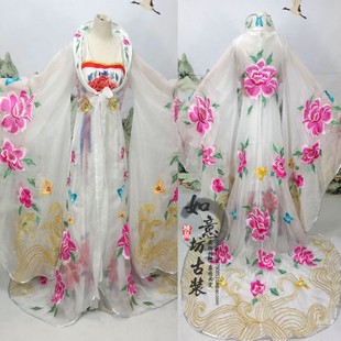 2023新款李玉刚反串演出服贵妃醉酒古装戏服白色刺绣拖尾舞蹈服女