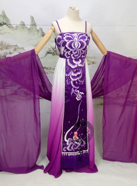2023新款反串演出服李玉刚古装贵妃装酒吧舞蹈表演紫色刺绣大裙摆