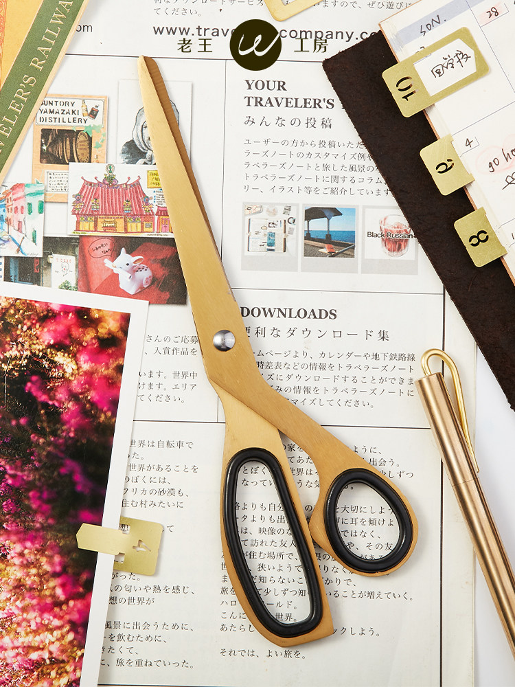 LAOWANG 복고풍 가위 북유럽 스타일 심플한 디자인 가위 포켓 액세서리 전기 도금 황동 골드 가위