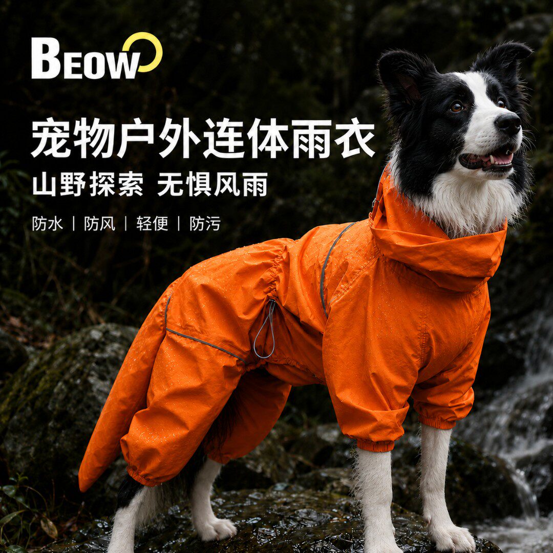 BEOW宠物狗狗雨衣防脏防水四脚全包中大型犬户外冲锋雨衣遛狗神器