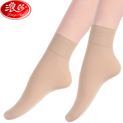 浪莎春季薄款简约防勾丝高弹力短袜女天鹅绒脚尖耐磨透气宽口袜子