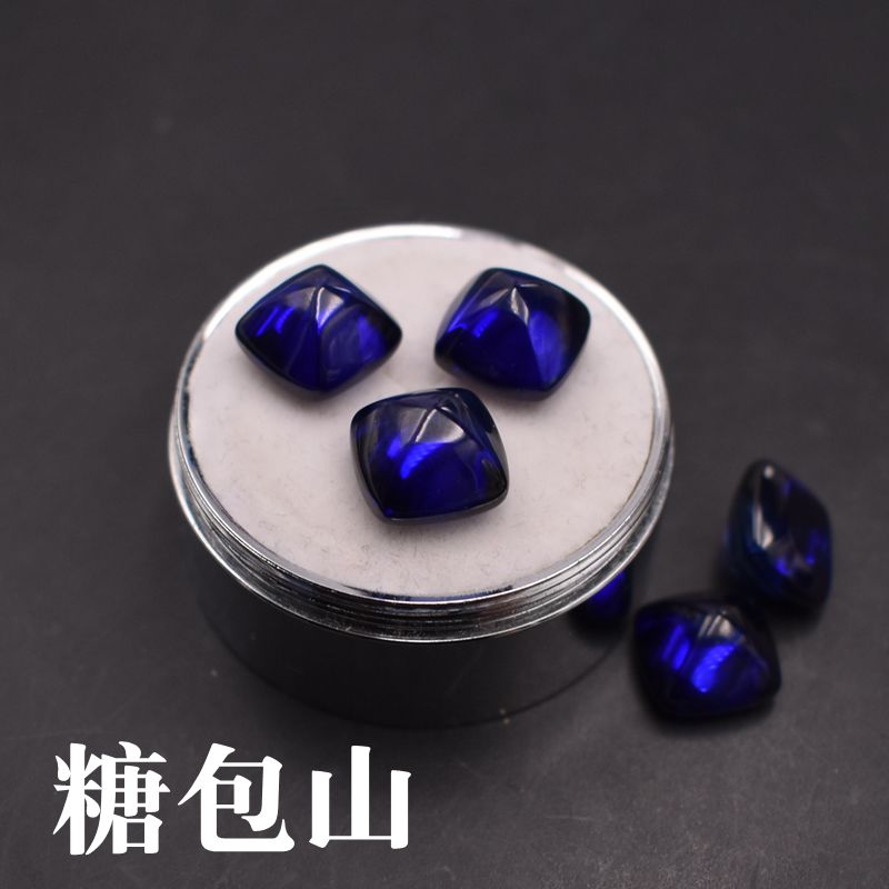 过钻笔平底素面糖塔蓝宝石戒指配石DIY吊坠蓝宝戒面裸石8X8mm