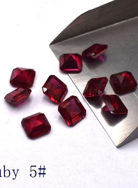 3A倒八角正方形红宝石戒面裸石5#Ruby合成刚玉首饰配石diy