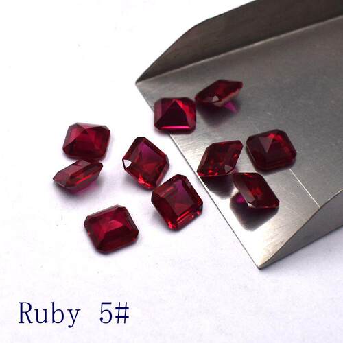 3A倒八角正方形红宝石戒面裸石5#Ruby合成刚玉首饰配石diy