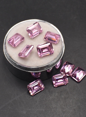 粉红色长方形祖母绿切宝石裸石彩色锆石戒面宝石耳钉戒指diy