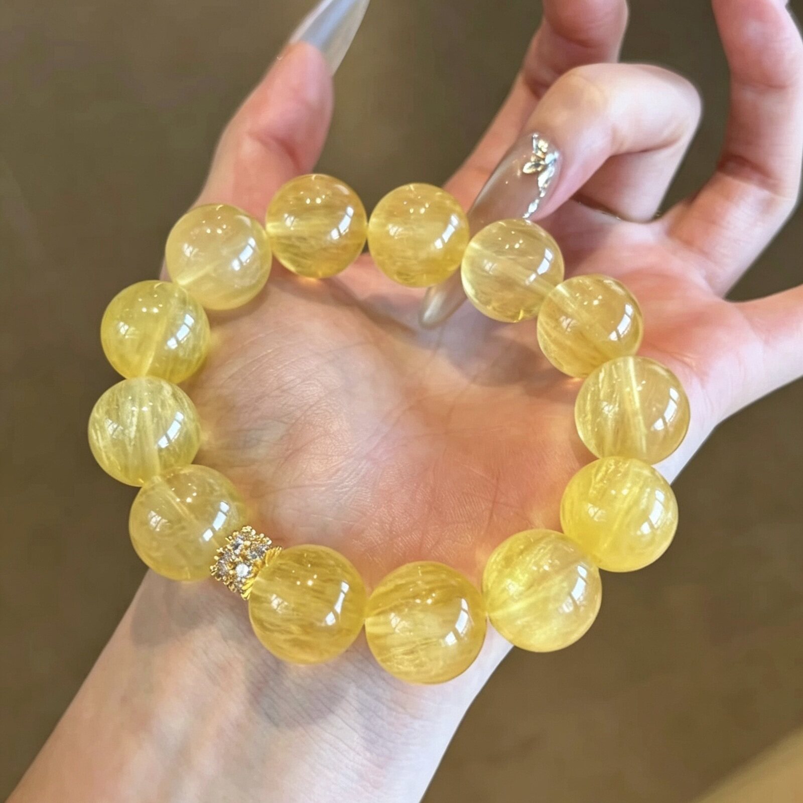 【金昭】天然黄莹石水晶手串招财转运净化金圆珠单圈手饰女款