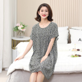 妈妈时尚 夏季 薄款 加大码 裙子 人造棉睡裙女士连衣裙棉绸中老年短袖