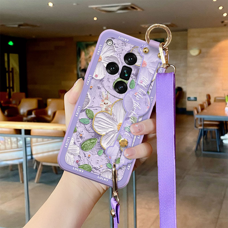 白花兔适用于oppofindx7手机壳Findx7Pro新款findx6女款findx5一加春夏花朵findx3高级腕带pro斜挎绳全包壳