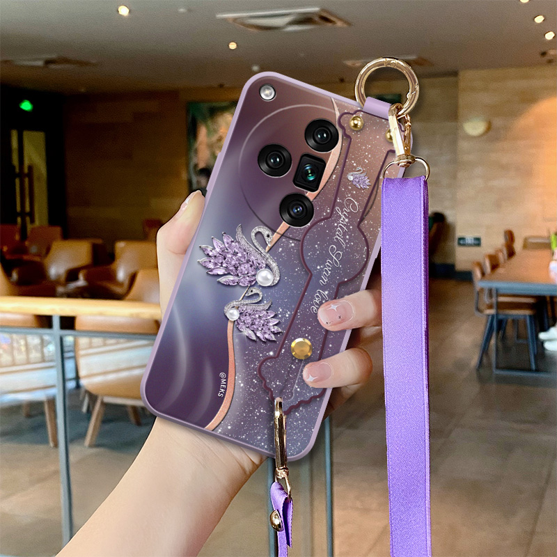 适用OPPOFindX7Ultra手机壳斜挎绳鎏金天鹅FindX7新款腕带可背挂绳FindX6镜头全包防摔FindX5高端小清新外壳