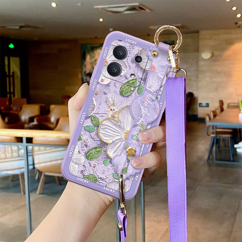 白花兔适用于红米note13pro手机壳note13新款红米Note14女款花朵红米Note12Turbo高级腕带n9斜挎绳全包保护