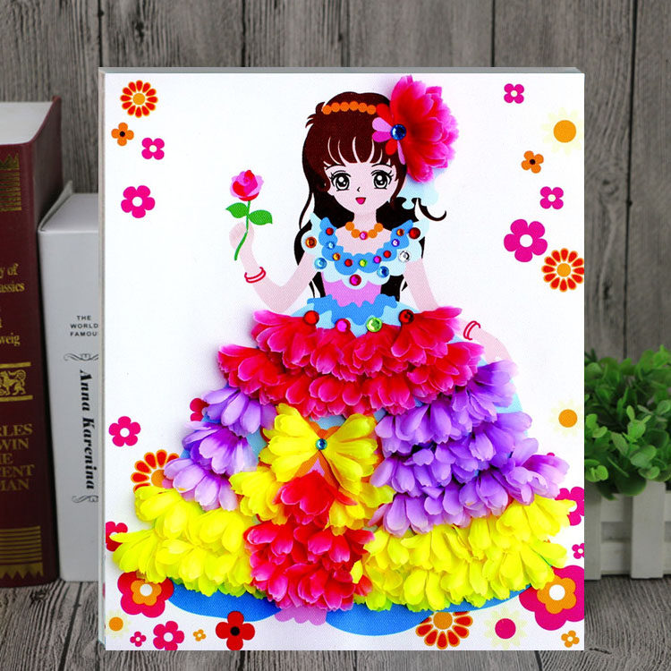 幼儿园儿童手工制作diy材料包花朵画创意花瓣粘贴带相框六一礼物