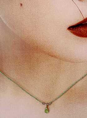 Yu.Xin原创设计手工纯银 925银碧玺天然石串珠松石项链锁骨链