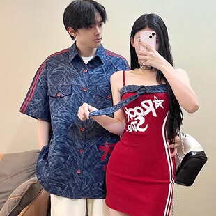 男衬衫 小众设计感短款 新款 2025夏季 显瘦上衣 吊带连衣裙女情侣装