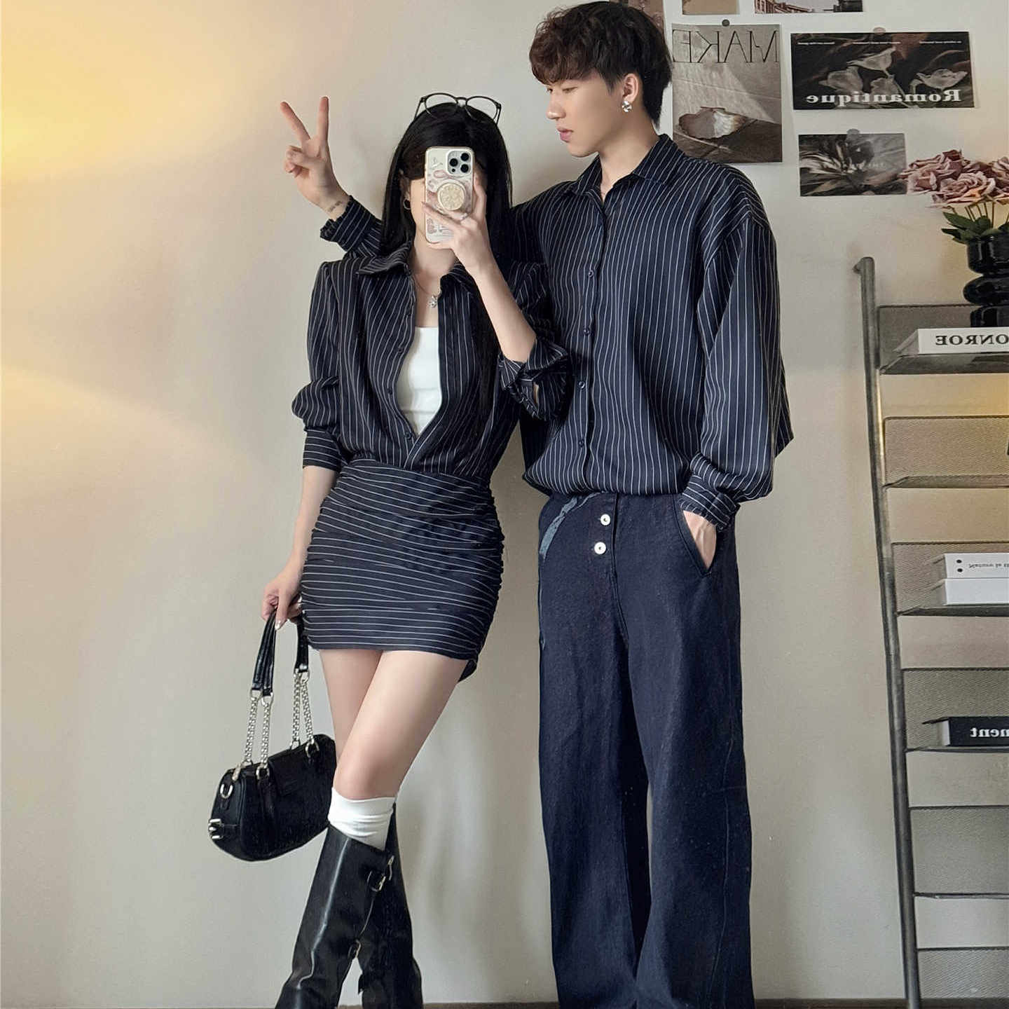 小众设计感长袖衬衫女连衣裙