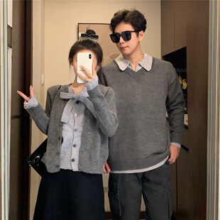 针织衫 情侣装 宽松法式 ins超火毛衣男女韩版 外套潮牌 秋冬2025新款