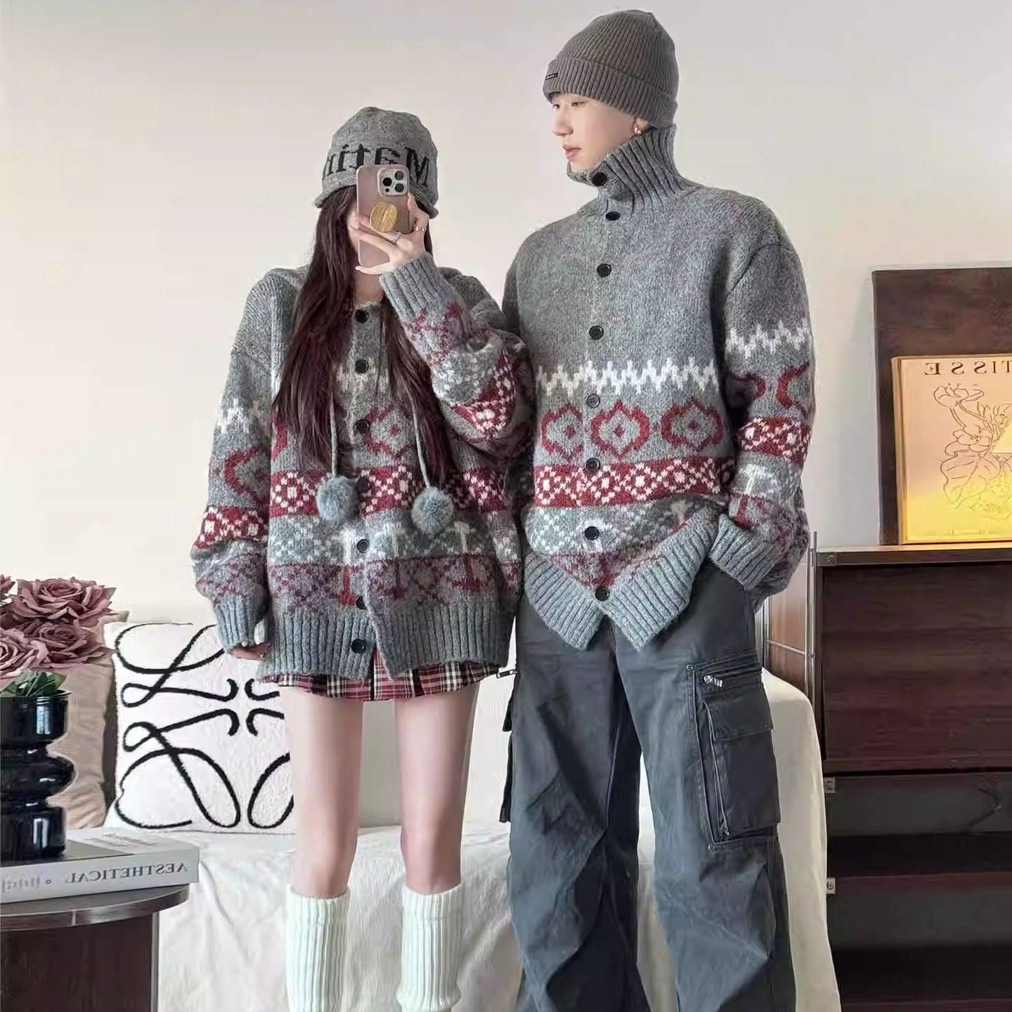 情侣装秋冬2025新款ins超火毛衣男女韩版宽松法式针织衫外套潮牌,女装/女士精品,毛衣,淘宝优惠券,粉丝福利购,淘宝优惠卷