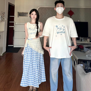 T恤温柔风套装 小众设计感情侣装 韩系短袖 新款 连衣裙一衣一裙 夏季