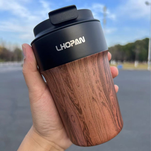 Lhopan陶瓷内胆木纹复古便携水杯