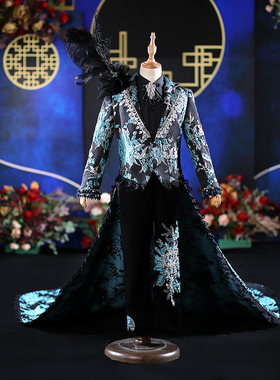 出租男童宫廷复古蓝色亚特兰蒂斯走秀晚礼服大玩家主持演出西服