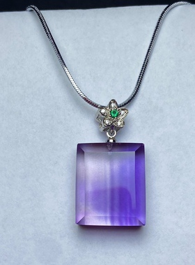 天然紫水晶吊坠平安无事牌项链巴西老矿原石挂件千层色带全净体