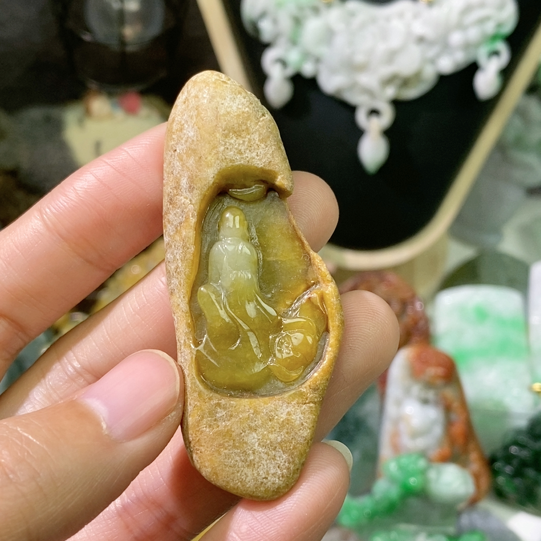 天然翡翠黄翡原石雕刻悟道